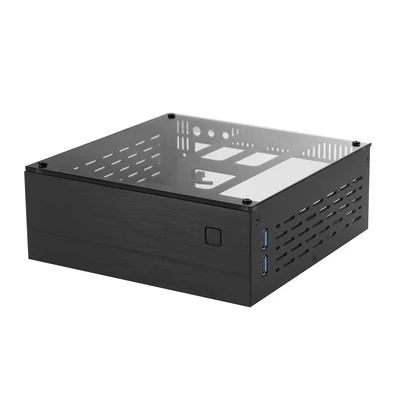 ITX мини Промышленный контроль HTPC маленький шасси вентилятор 55 мм теплоотвод алюминиевый корпус закаленное стекло крышка - Цвет: Черный