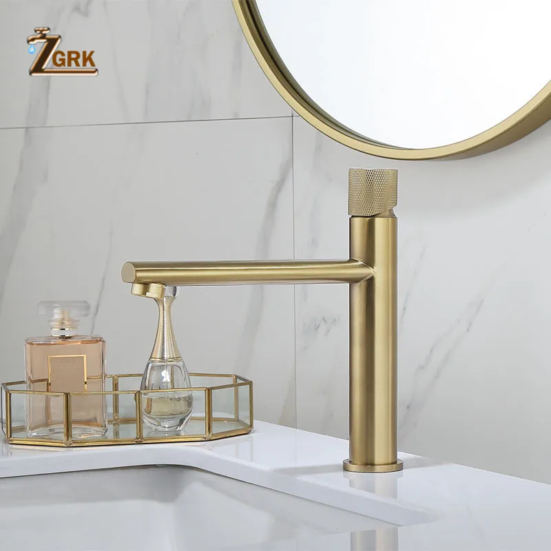 ZGRK смеситель для раковины удлиненный сопло матовый золотистый смеситель для умывальника кран для ванной комнаты кран для горячей и холодной латунной туалетной раковины кран для воды