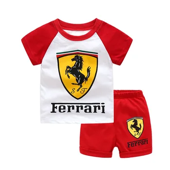 

Kids Tank Top Red White Cotton T Shirt Set for Baby Famous Brand Cosplay for Ferrari 3D Printing Short Sleeve Children Clothing