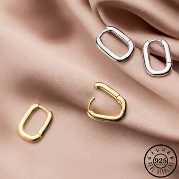 

925 Sterling Silver Letter O Shape Hoops Piercing Earrings Statement Gold Color Plated Round Circle Ear Rings for Women