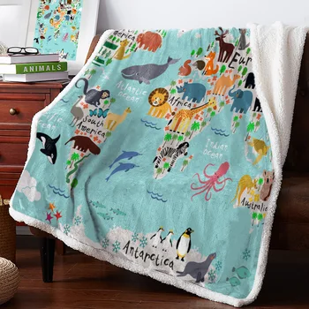

BIGHOUSES Throw Blanket Animal Map Fleece Blankets Personalized Blankets Bedclothes