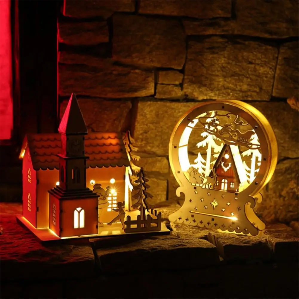 Рождественский деревянный ночной Светильник с подсветкой, украшение для дома, деревянная настольная лампа, теплый белый светильник для украшения спальни, подарки для детей