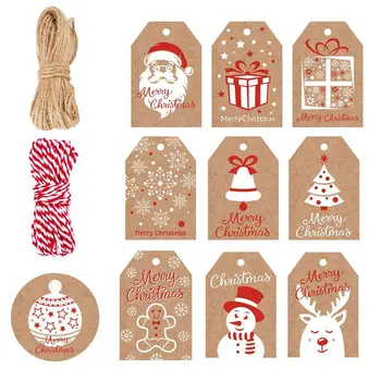 

100pcs Christmas Tree Hanging Retro Kraft Paper Tag Wine Glass Card DIY Decoration Set Snowflake Tree Santa Claus Gift Bell