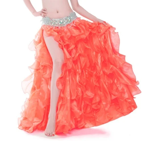 feecolor NEW Professional Belly Dance Costume Waves Skirt Dress with slit Skirt 12 Colors