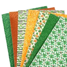 6 шт. St Patricks тема печатных искусственная кожа лист блеск синтетическая кожа винил ткань Ассорти набор для поделок, 1Yc9416