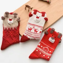 Теплые спортивные дезодоранты с трехмерным рисунком лося снеговика, женские носки в трубке, Новогодние рождественские праздничные красные носки