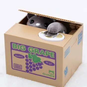 

Funny Cat Steal Coins Saving Money Box Pot Storage Case For Birthday Gift (Random color of the cat, batteries not included)