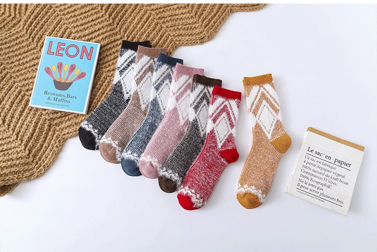 Woman Solid Cotton Socks Faux Fur Fuzzy Socks Girls Warm Winter Socks Thick Short Mustard Pink Red Ankle Socks 5 / 8 Pairs/ lot