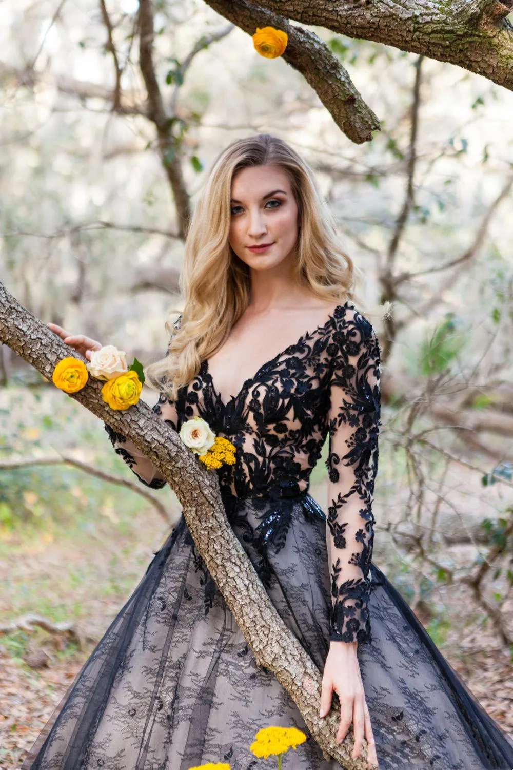 Black Lace Gothic Wedding Dresses With 