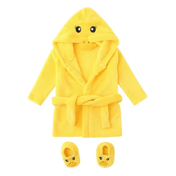 0~12 Months Infant Baby Pijama Set Infant Boys Girls Cute Cartoon Flannel Bathrobes Hoodie Sleepwear+Footwear Newborn Outfits 1