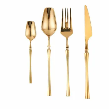 

New Bright Gold Kitchen Cutlery Set 304 Stainless Steel Dinnerware Tableware Set Forks Knives Spoons Gold Coffee Tea Spoon Set