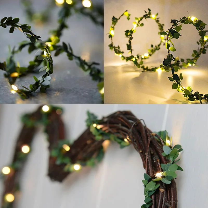 

CYUAN 2M Outdoor Wedding Decoration LED Leaf Twine Fairy String Lights With Battery Operate For Rustic Holiday Party Supplies