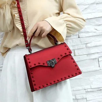 

Jelly Bags For Women Solid Flap Fashion Messenger Bag Rivet Shoulder Bag Small Big Lady PVC Leather Handbags Bags Women's
