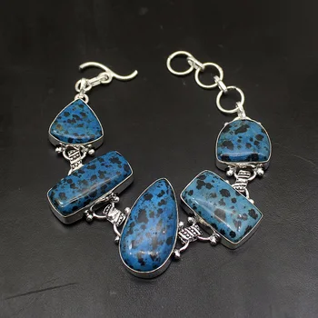 

Origin Unique Natural Dalmatian Jasper925 Sterling Silver Color Women Links Chain Bracelet 7.75 Inch H554