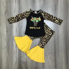 Осенне-зимняя одежда, Детская Хлопковая одежда, штаны-клеш с оборками, горчичного цвета, коровы, подсолнуха, леопарда