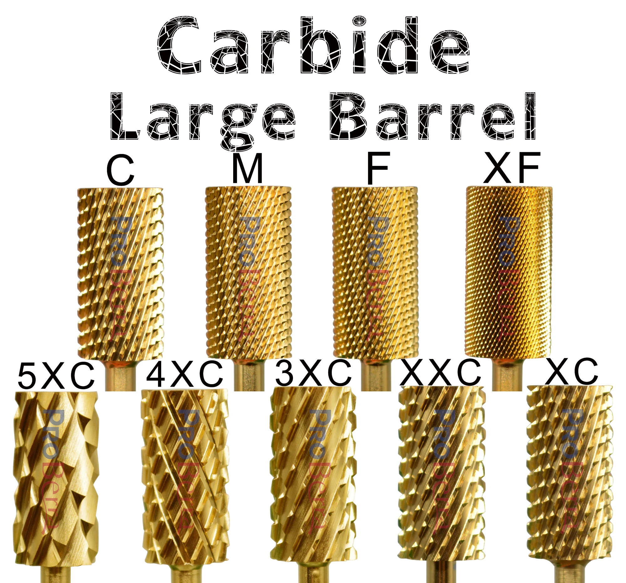 RolinStar 6.6 Large Barrel Gold Tungsten steel Carbide nail drill bits Nail Art Tools Burrs 3/32" Manicure Accessories 2