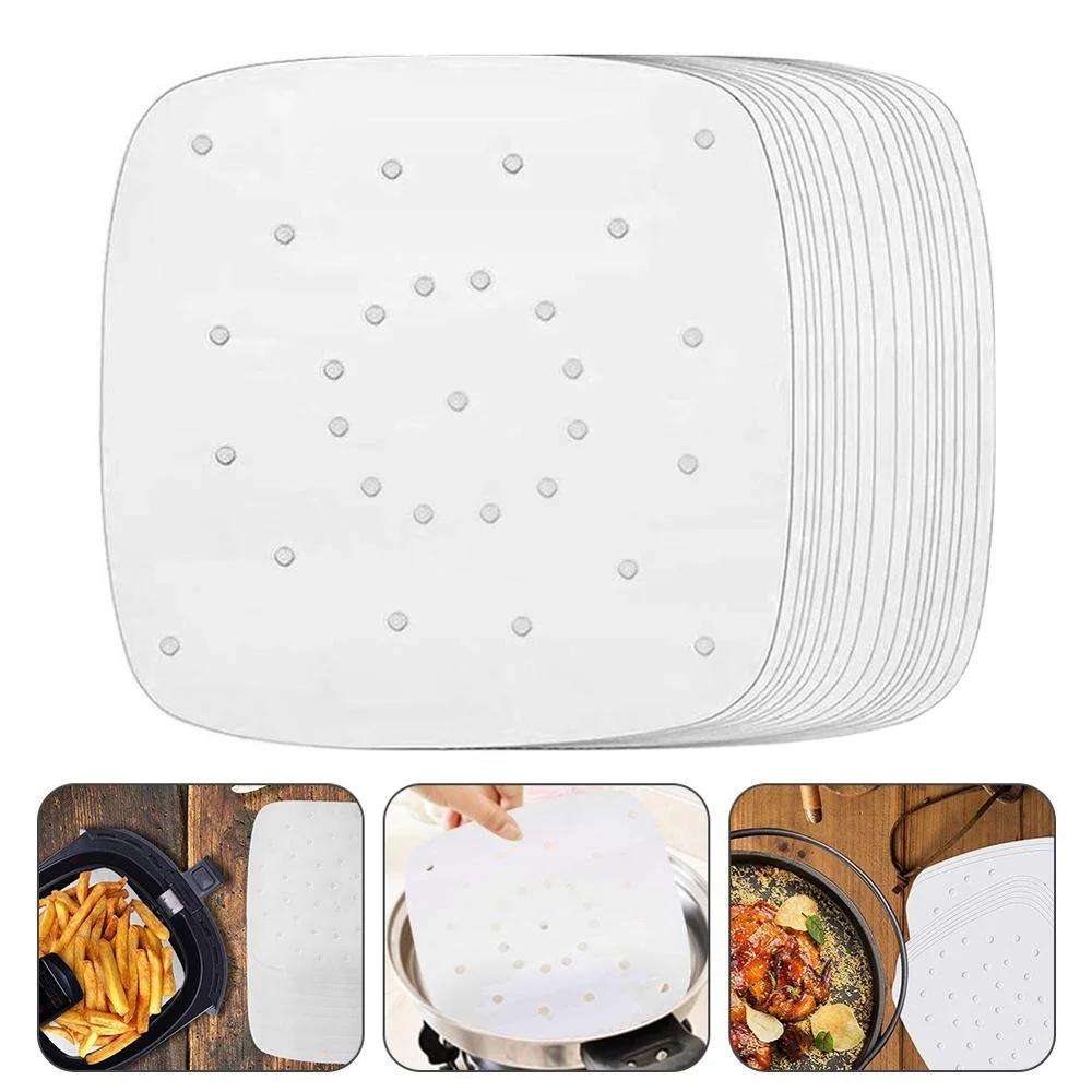 

7/8/9Inch 100pcs Baking Oil Paper With Hole Air Fryer Baking Paper Bun Cake Paper Saucer Baking Accessories Baking Kitchen Tool