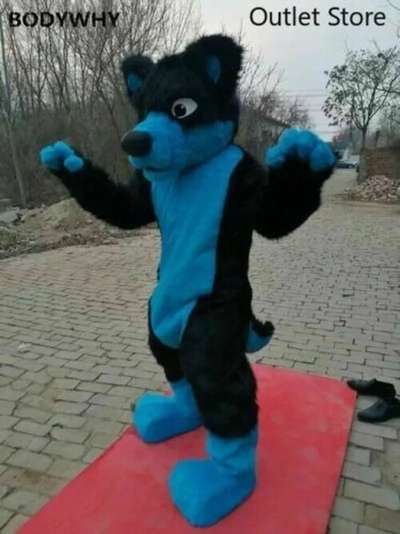 Bule Long Fur Husky Dog Mascot Costume Fursuit Fancy Dress Cosplay Halloween Furry Christmas Birthday Party Ad Opening | Тематическая