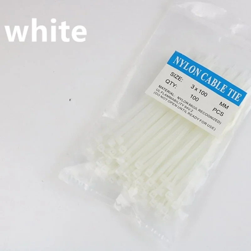 White 100 шт. 3*100 мм самоблокирующиеся Нейлоновые кабельные стяжки красочные пластиковые стяжки на молнии, проволочные стяжки, ремни, кабельные стяжки на липучке - Цвет: White