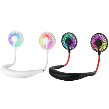 

Hand Free Usb Personal Fan- Portable Handheld Mini Led Fan Headphone Design Neckband Fan Internal Rainbow And White Light, 3 Spe