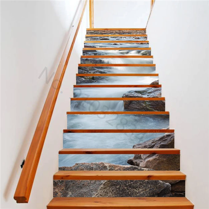 thumbnail image 1 of uds./13 uds. Pegatinas para escaleras con paisajes de cascada, decoración para escaleras, calcomanías autoadhesivas de vinilo para tapicería de escaleras, papel tapiz 3D, 1 of 5