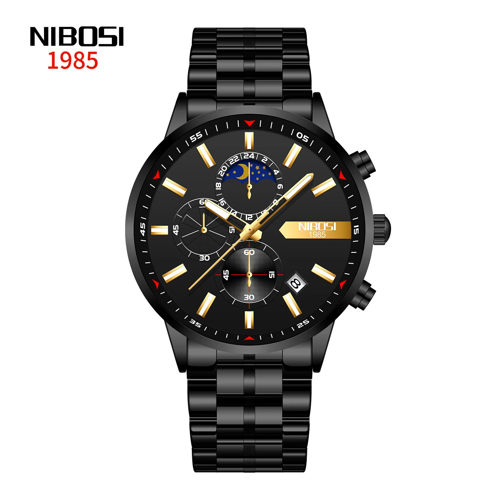 2021 New NIBOSI Brand Fashion Watch For Men Quartz Sports Stainless Steel Waterproof Chronograph Mens Watches Relogio Masculino 