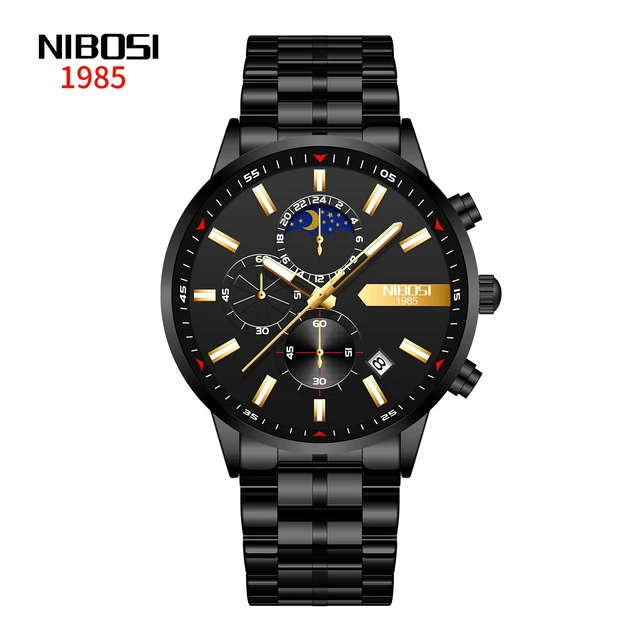 2021 New NIBOSI Brand Fashion Watch For Men Quartz Sports Stainless Steel Waterproof Chronograph Mens Watches Relogio Masculino E
