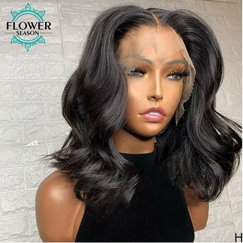 

Short Wavy Bob Wig Fake Scalp Lace Front Human Hair Wigs 13*6 Remy Brazilian Preplucked With Baby Hair 150% FlowerSeason