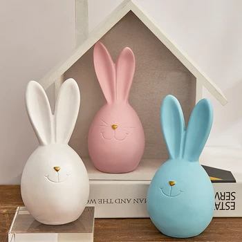 

Creative Rabbit Easter Animals Ceramics Sculpture Nordic Table Ornament Crafts Easter Gift Mini Bunny Garden Ornament MM60XBJ