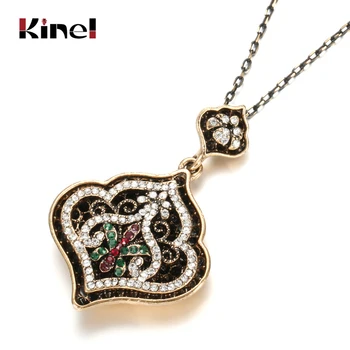 Hot Fashion Vintage Jewelry Turkey Necklace For Women Ancient Gold Color Choker Bohemia Black Enamel Resin Pendant Necklace