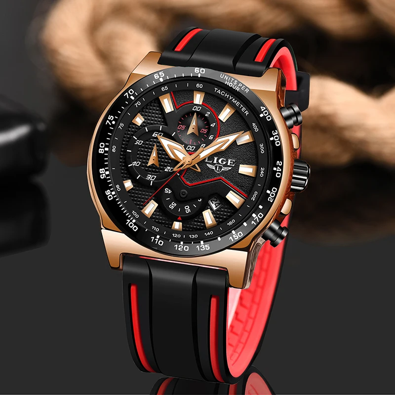 Relogio Masculino LIGE новые силиконовые водонепроницаемые мужские часы Топ бренд класса люкс кварцевые часы Мужские Военные Спортивные Хронограф
