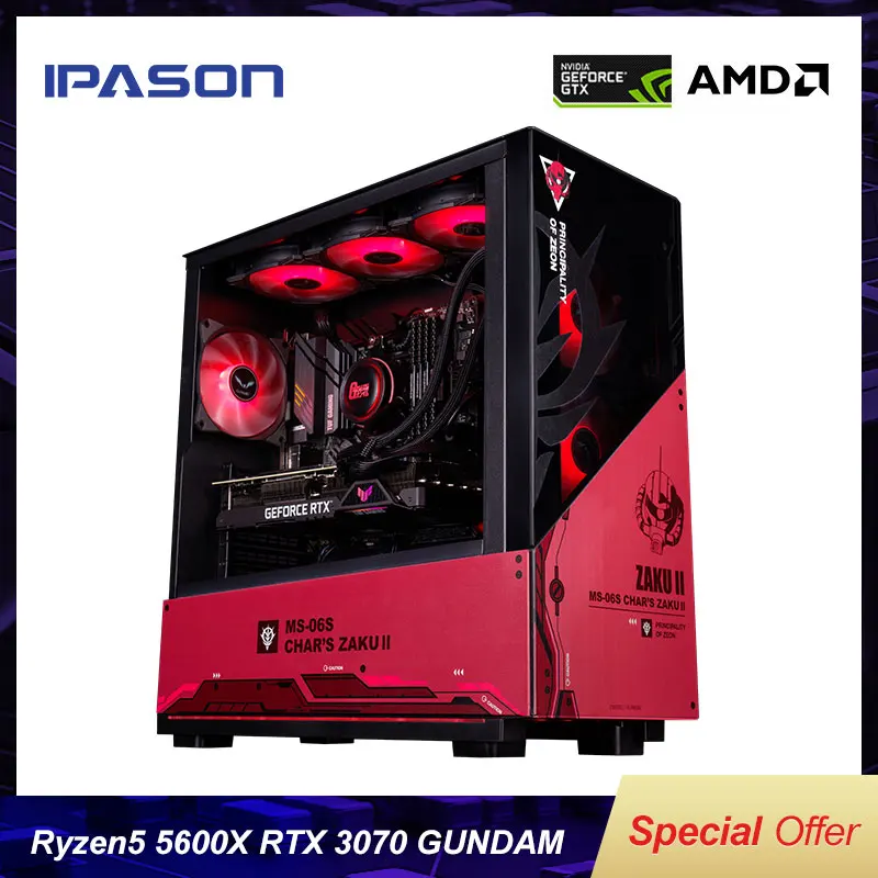 Descuento GUNDAM-Junta de ordenador de alta configuración, IPASON Gundam Yuan Zu/Zagu AMD Ryzen5 5600X 3,7 GHz PCIe 4,0/RTX3070 8G GUNDAM pBQKMNgAnOo