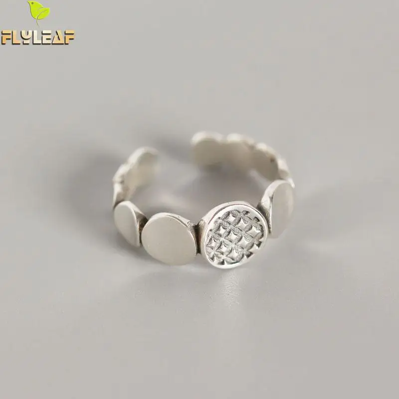 

Flyleaf Geometric Round Stitching Real 925 Sterling Silver Rings For Women High Quality Fine Jewelry Femme Open Ring Vintage