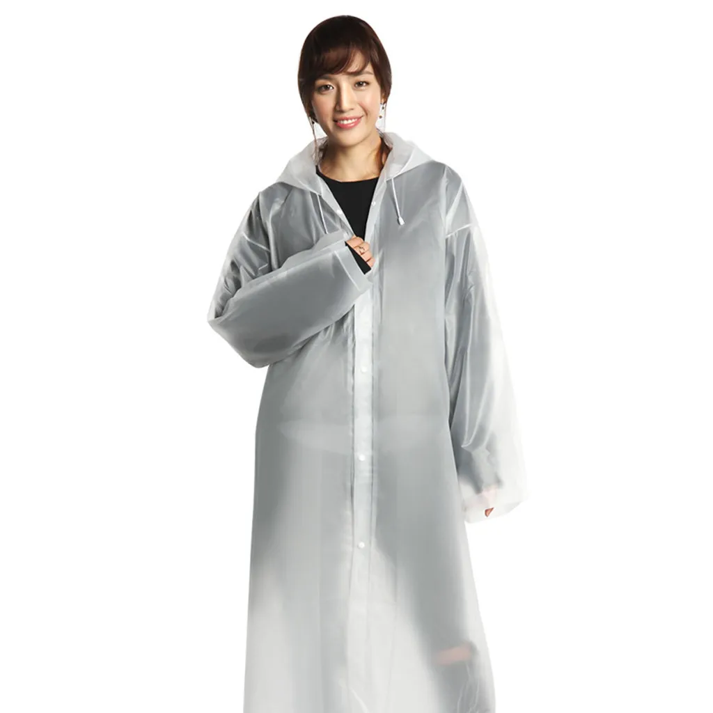 Raincoat Rain Poncho Transparent Hoodie Waterproof Portable Adult Non-disposable