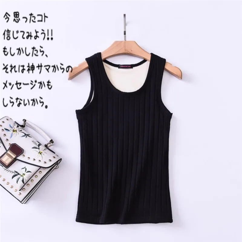 Cotton Velvet Vest Thermal Bottoming Shirt For Women Autumn Winter Cashmere Warm Tight Lady Tank Tops(2)