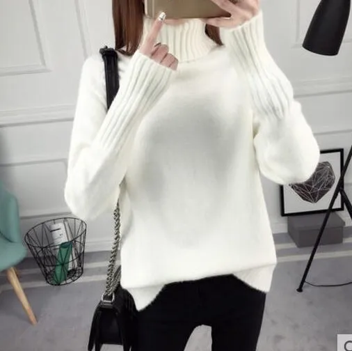 

2019 autumn and winter women's sweater loose high collar long-sleeved versatile plus thick sweater