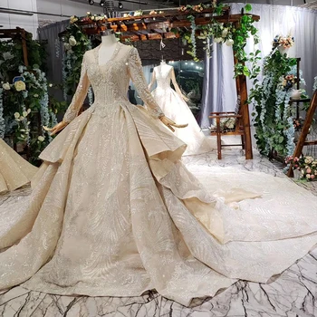 

BGW HT4178 Luxury Muslim Wedding Dresses With Royal Train Sequined Beading Backless Vintage Wedding Dress Свадебное Платье 2019