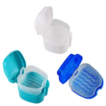 

Plastic Storage box Convenient Denture Bath Box Case Dental False Teeth Storage Box with Hanging Net Container