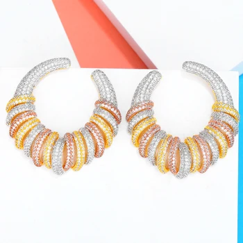 

missvikki New Charms 3 Tone Cubic Zirconia Statement Round Earrings African korean Elegant Womens Stud Earrings in Jewelry 2020