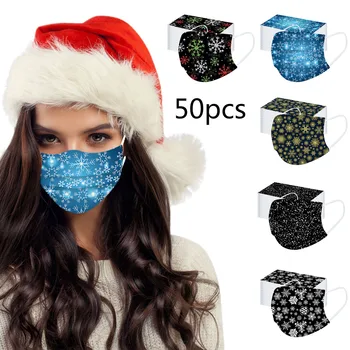 

50pc Máscara de navidad Christmas Masque jetable Print Masks for Protection Face Disposable Earloop Headband Mask Masque маски