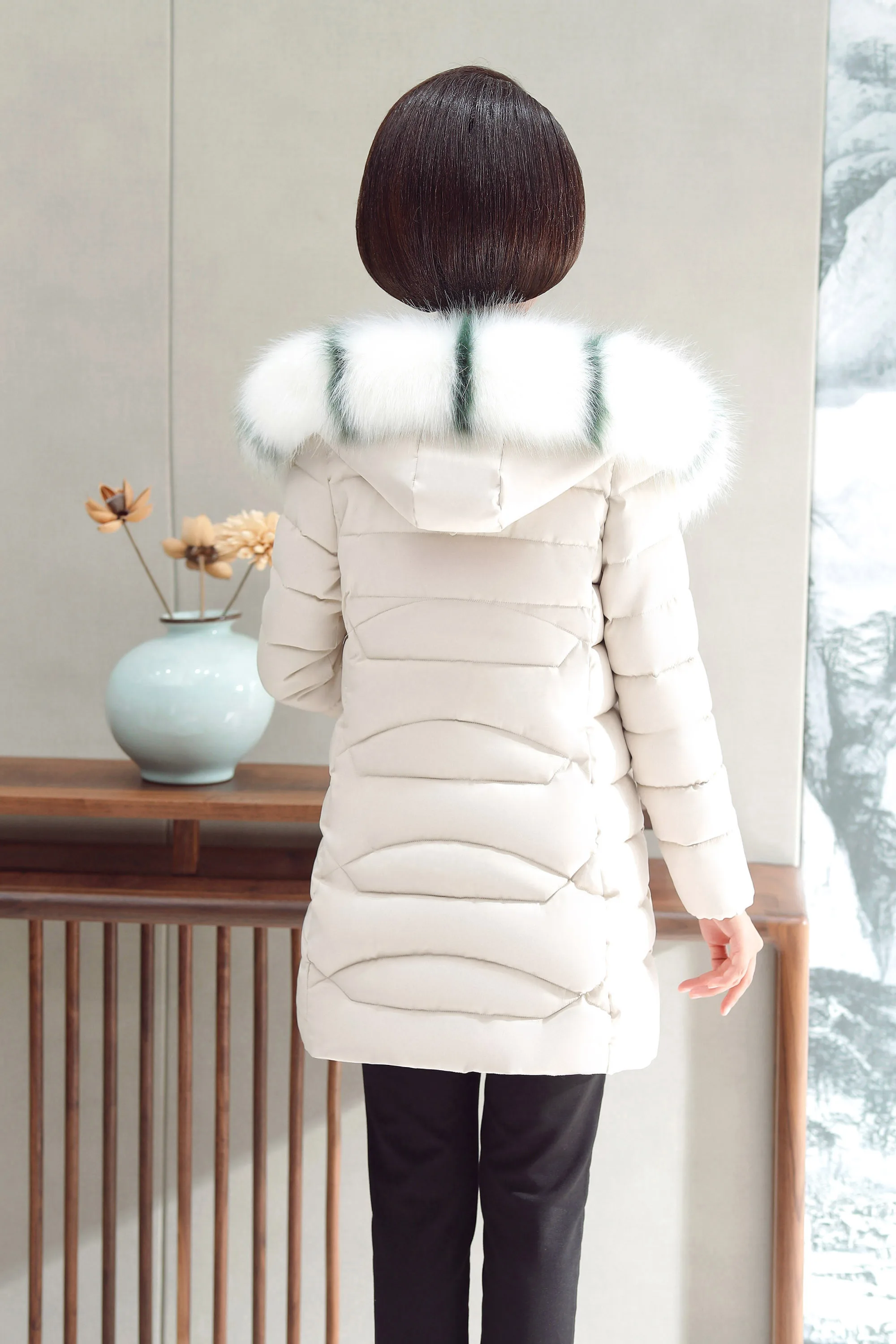 Goede Hot koop vrouwen winter jas Kunstmatige grote bontkraag vrouwelijke katoen gewatteerde lange jas bovenkleding winter jas parka