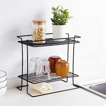 

Kitchen Double-sided Countertop Wrought Iron Spice Rack Condiment Storage Rack Kitchen Supplies Rack Home Floor Rack
