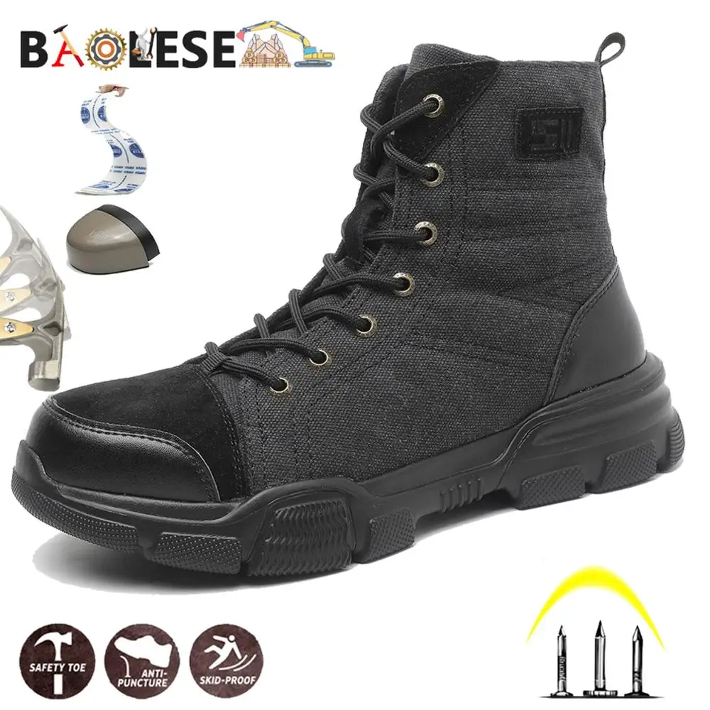 BAOLESEM Man Safety Shoes Man Work Shoes Steel Cap Toe Tactical Work ...