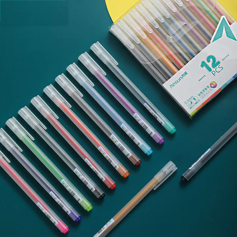 12pcs Colored Jelly Needle Gel Pens 0.5mm Sketch Drawing Marker Pens  Rollerball Highlighter Key Markers