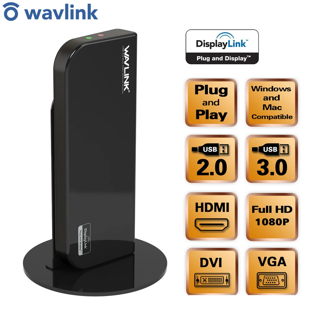 Универсальная док станция WAVLINK USB3.0 поддержка двух видеопортов DVI/HDMI/VGA к 2048X1152 GIGABIT