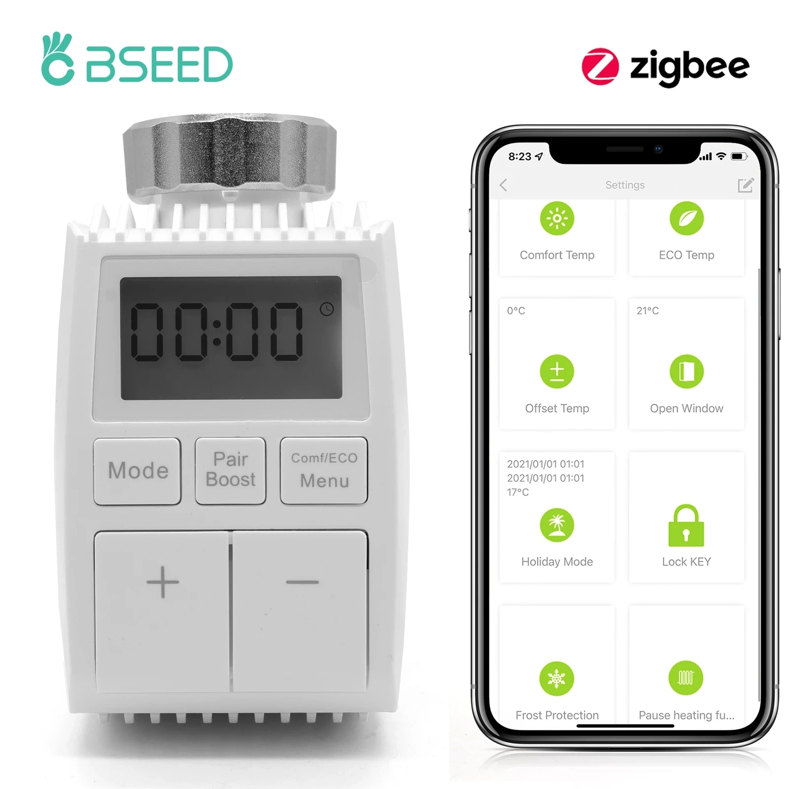 

Bseed Zigbee Smart Radiator Actuator TRV Programmable Temperature Controller Alexa Tuya Google Assistant