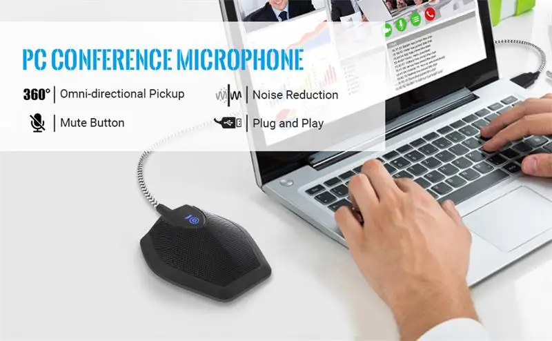 FELYBY USB микрофон конференц-связи для конференц-встречи/общения/дистанции с кнопкой отключения звука Plug And Play компьютерный микрофон