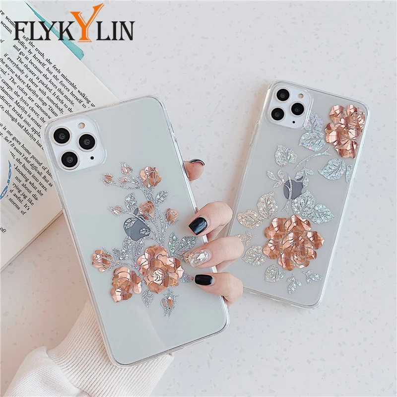 FLYKYLIN чехол с розовыми золотыми цветами для iphone XS XR X 11 Pro Max 7 8 Plus задняя крышка