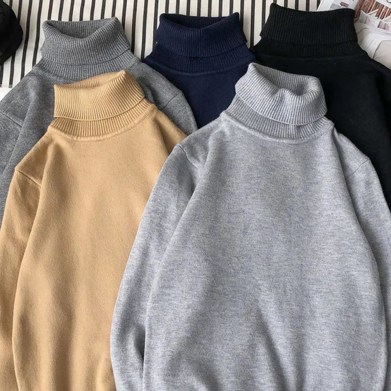 Winter Turtleneck Sweater Men Warm Fashion Solid Color Casual Knit Sweaters Man Sweter Clothes Loose Long Sleeve Pullover Men