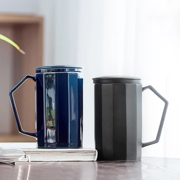 

420ml Large Capacity Ceramic Tea Separation Mug Classic Blue Black Color Coffee Water Milk Cup Home Office Supplies Friends Gift
